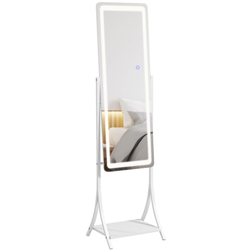 Homcom HOMCOM LED Lighted Full Length Mirror, Floor Standing Mirror with Storage Shelf