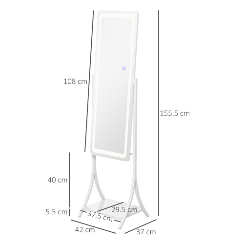 Homcom HOMCOM LED Lighted Full Length Mirror, Floor Standing Mirror with Storage Shelf 1