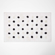 (White) HOMESCAPES 100% Cotton Bath Mat Tufted Polka Dot Design, 50 x 80 cm