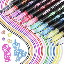YITHINC Glitter Pens Outline Pens, 12 Shimmering Colours Metallic Markers Pens for Arts and Crafts, DIY Projects, Greeting Cards, Gifts for Teenage