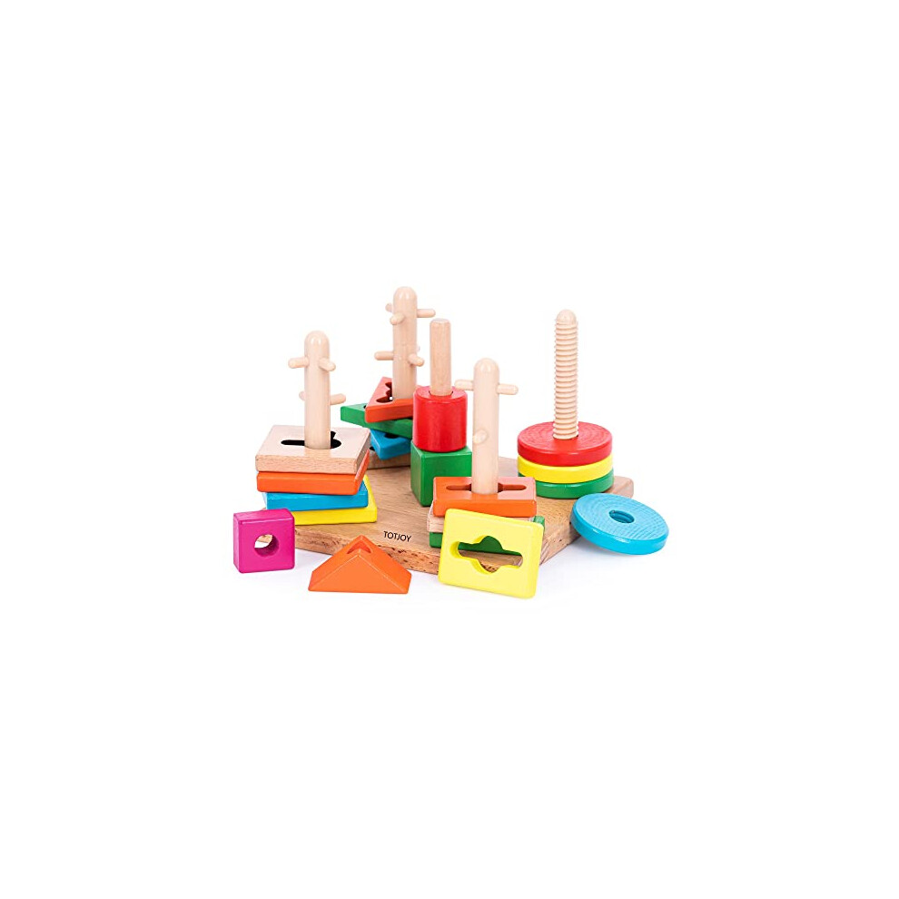 Totjoy Montessori Toys For 2+ Year Olds 18+ Months, 3 Year Old Wooden Educational Toy For Toddlers Shapes Sorting Stacking Toys Busy Board Sensory