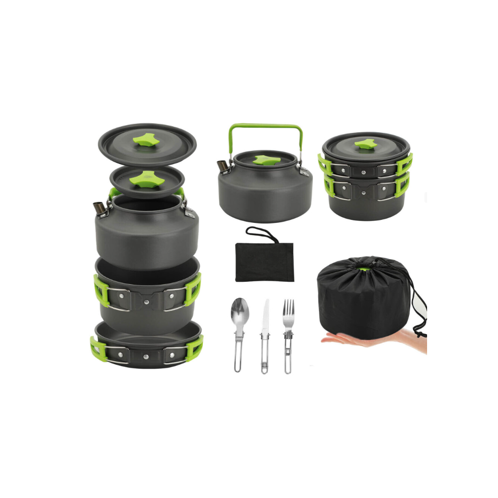 15pcs Camping Cookware Kit Hiking Picnic Cooking Bowl Knife Spoon Set