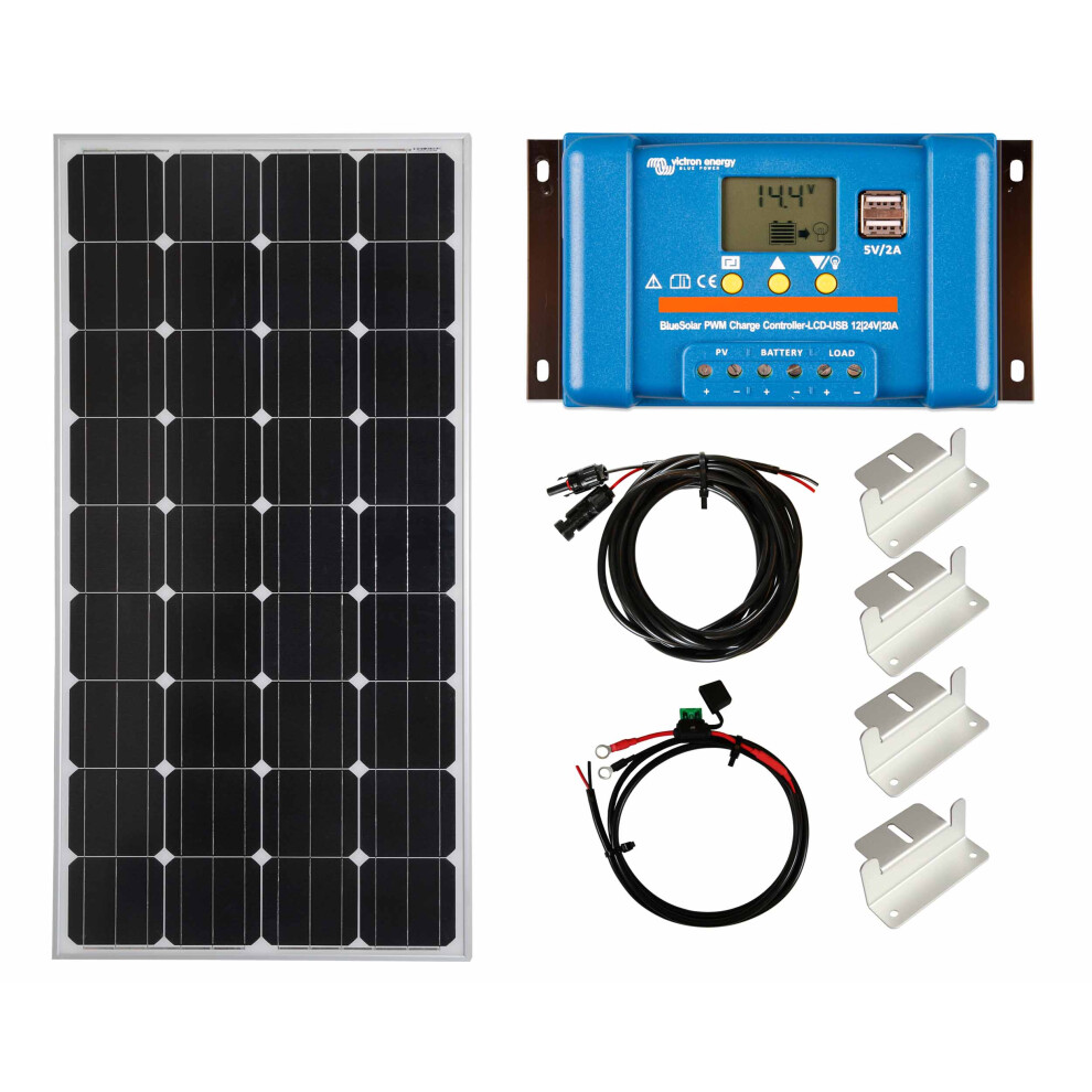 150w Solar Panel Kit Battery Charging PWM USB Controller Z Brackets with Mounting Brackets and Cables