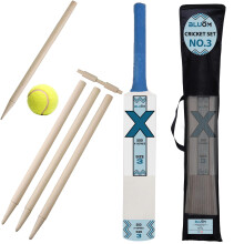 BLUOM Size 3 Cricket Set in Mesh Carry Bag With Cricket Bat, Ball, 4 Stumps, Bails And Bag Kids Cricket Sports Training Set Outdoor Sports