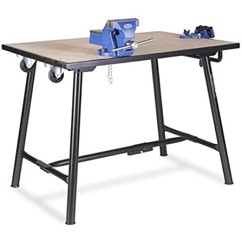 Armorgard - Tuffbench + Folding Workbench c/w Wheels, Handle 4" Chain Vice and 6" Engineers Vice