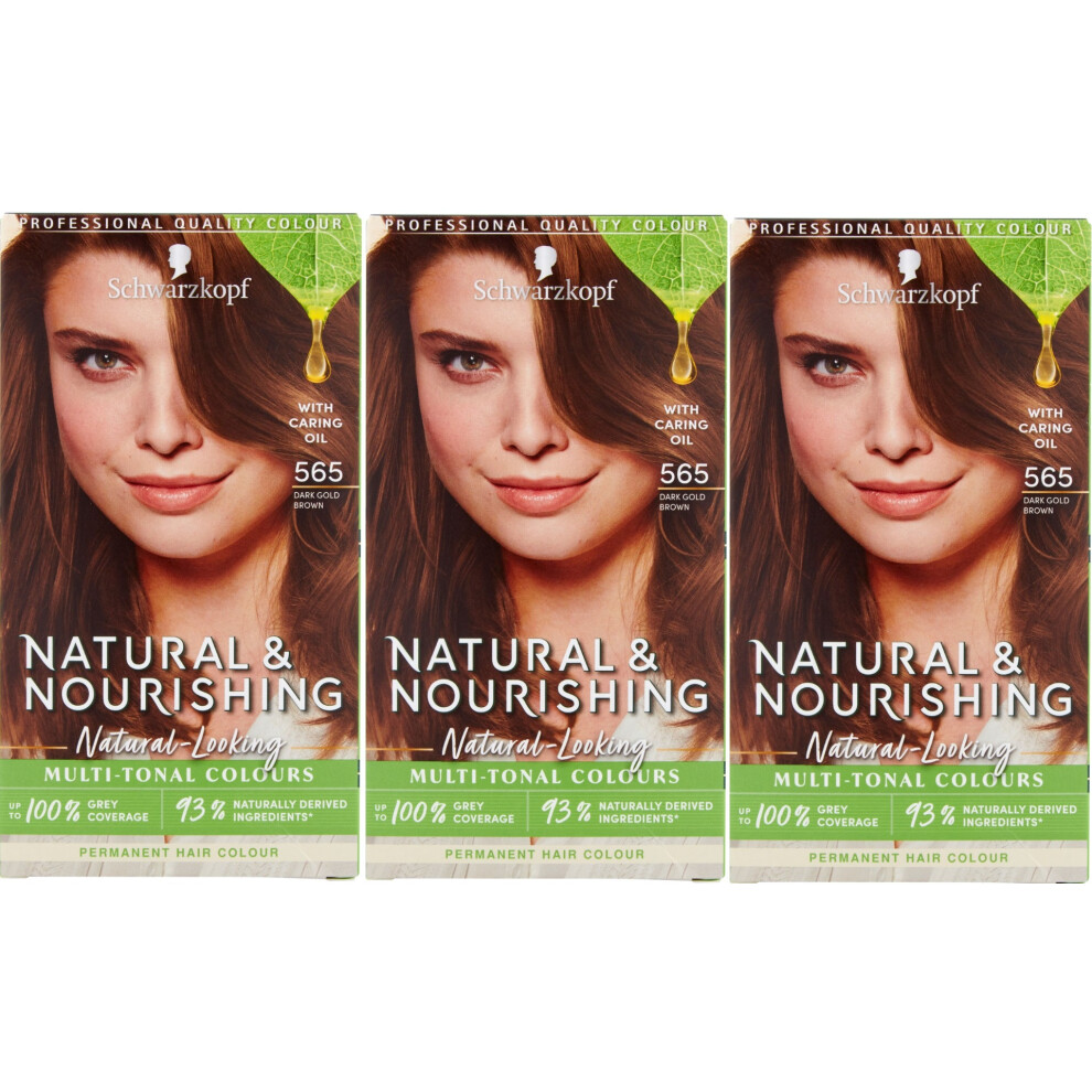 3 x Schwarzkopf Natural & Nourishing Permanent Hair Colour - 565 Dark Gold Brown