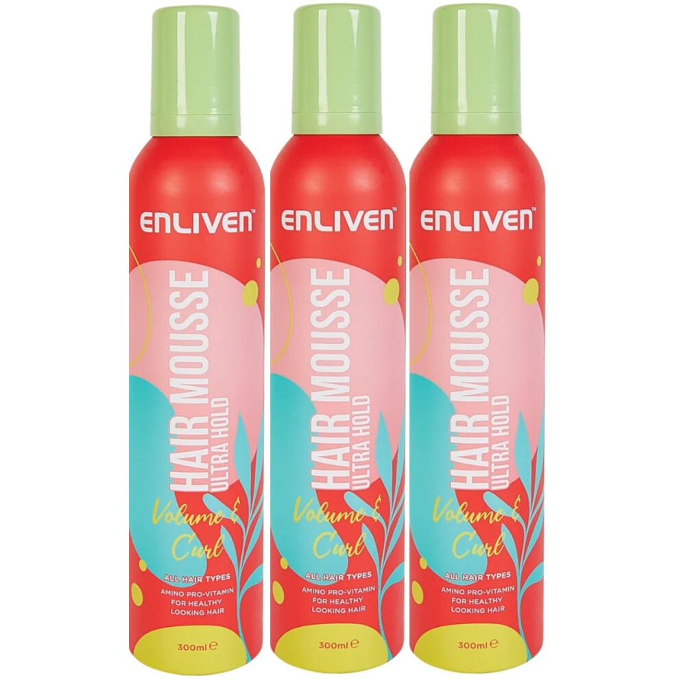 Enliven 3 X 300Ml Volume & Curl Ultra Hold Hair Mousse