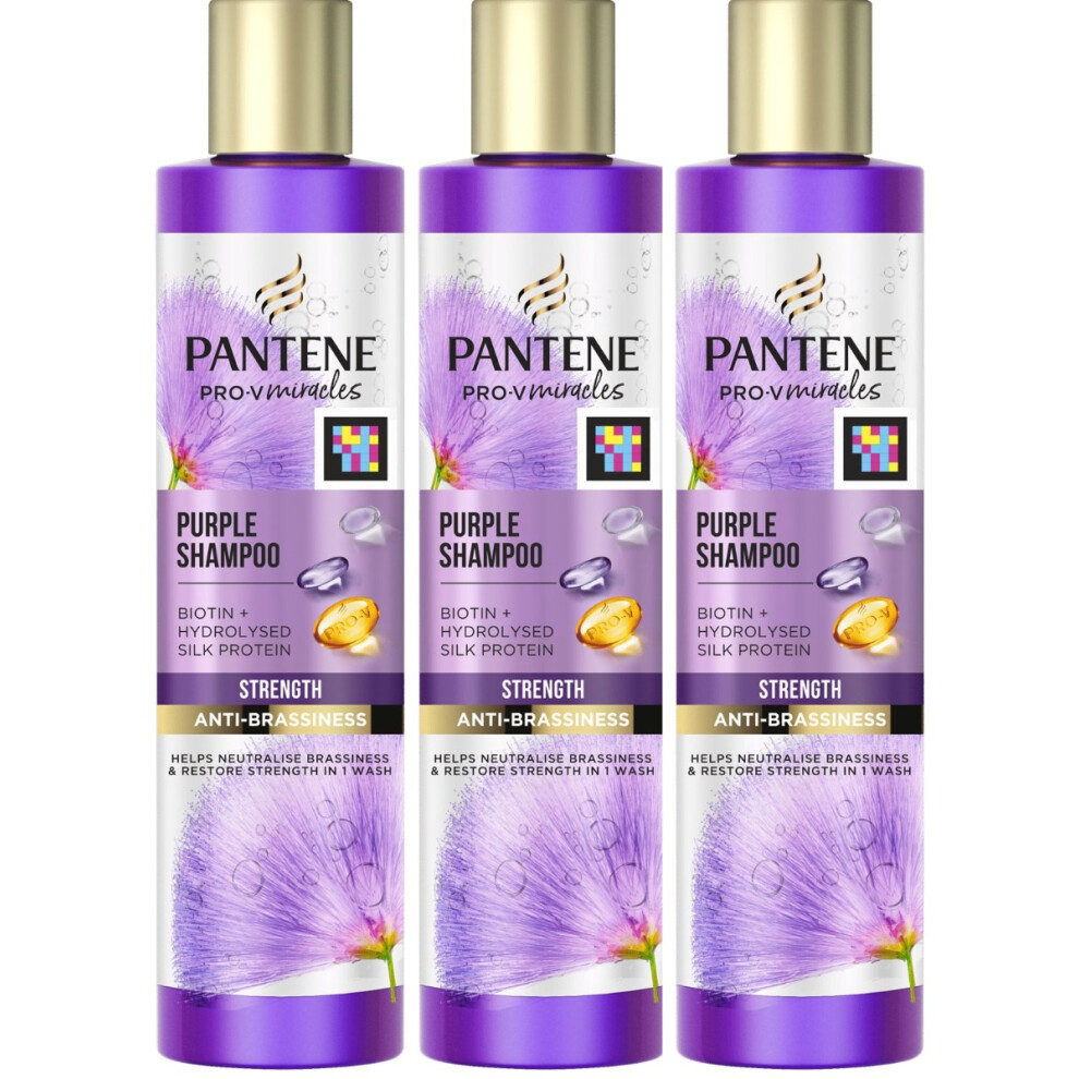 3 x 225ml Pantene Pro-V Miracles Purple Anti Brassiness Strength Restoring Shampoo