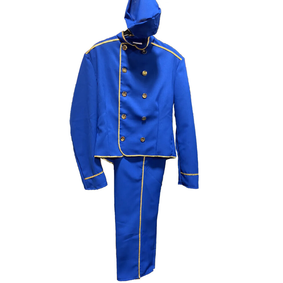 (XL 46/48" chest ) Deluxe Bell Boy / Buttons Costume - Blue / Gold