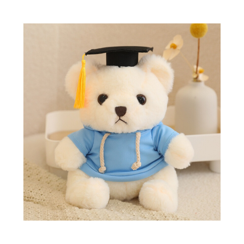 (Blue) Doctor Bear Wearing Hoodie Plush Toy Fashion Simple Graduation Doll Holiday Gift