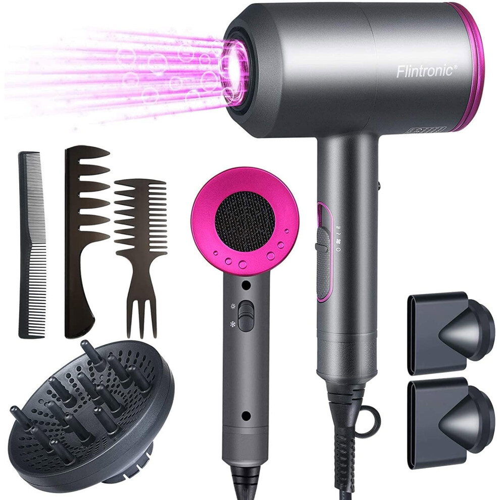 Powerful ionic hair dryer with diffuser and concentrator with 2 speeds and 3 heat settings for fast drying of hair for many hairstyles