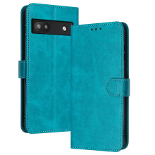 (Green) Flip Case for Google Pixel 6a with Buckle Pu Leather Pure Colour Kickstand with Card Slot