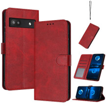 (Red) Flip Case for Google Pixel 6a with Buckle Pu Leather Pure Colour Kickstand with Card Slot