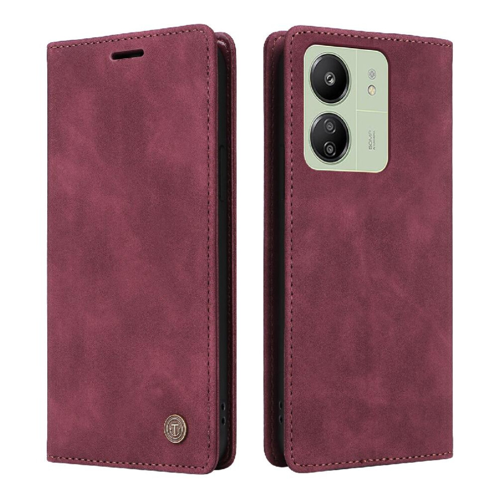 (Red) Flip Case For Xiaomi Mi 13C Flip Cover Wallet Shockproof Simple Business Leather Case Red 764762737665