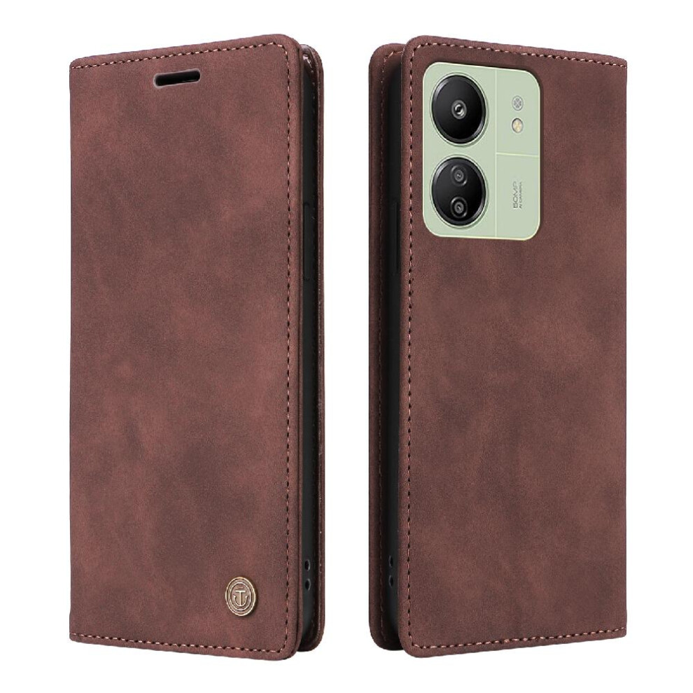 (Brown) Flip Case For Xiaomi Redmi 13C Flip Cover Wallet Shockproof Simple Business Leather Case Brown 764762737672