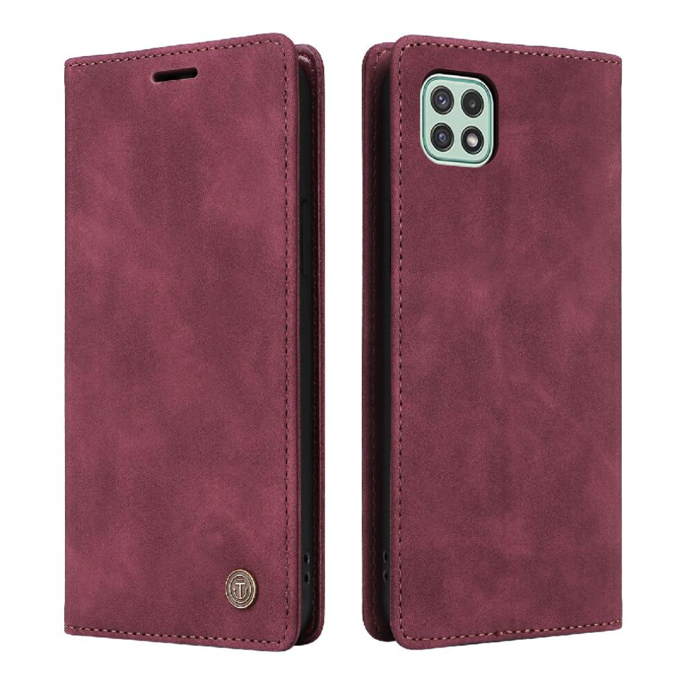(Red) Flip Case For Samsung Galaxy A22 5G Shockproof Simple Business Wallet Flip Cover Leather Case Red 764762738266