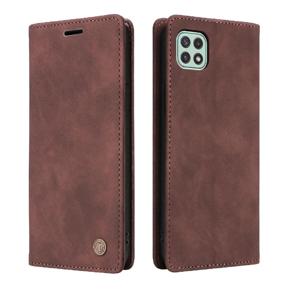 (Brown) Flip Case For Samsung Galaxy A22 5G Shockproof Simple Business Wallet Flip Cover Leather Case Brown 764762738273