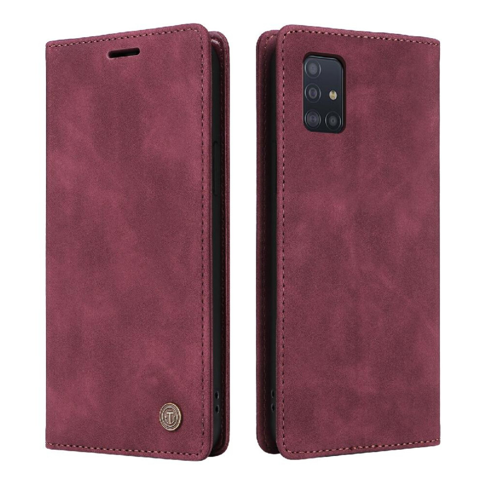 (Red) Flip Case For Samsung Galaxy A51 Leather Case Wallet Shockproof Flip Cover Simple Business Red 764762738716