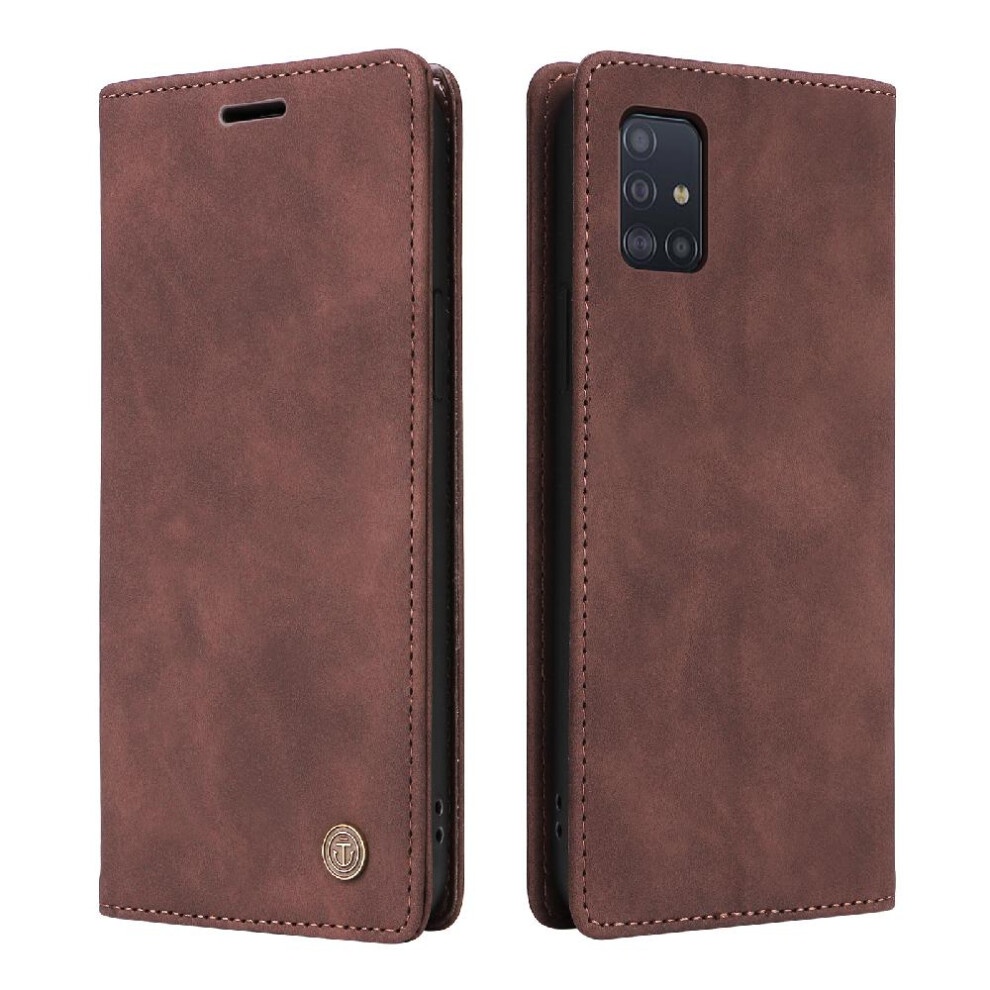 (Brown) Flip Case For Samsung Galaxy A51 Leather Case Wallet Shockproof Flip Cover Simple Business Brown 764762738723