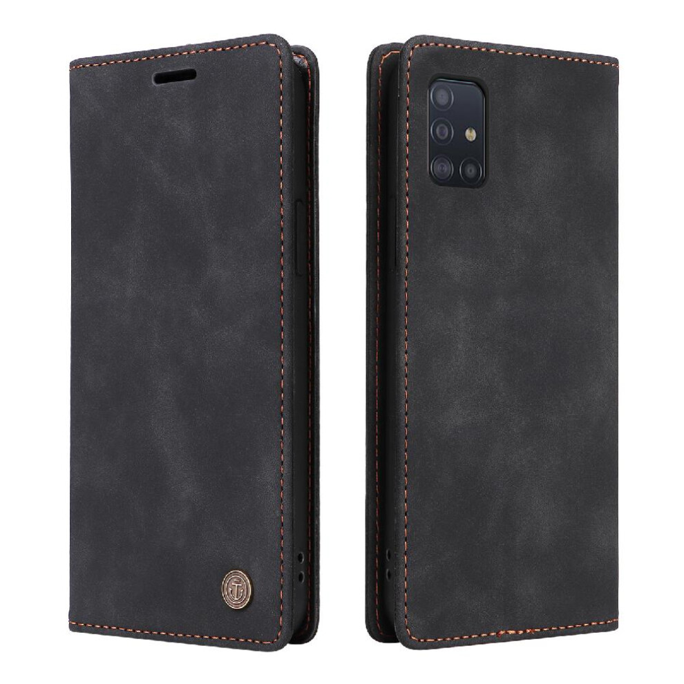 (Black) Flip Case For Samsung Galaxy A71 Leather Case Wallet Flip Cover Shockproof Simple Business Black 764762738990
