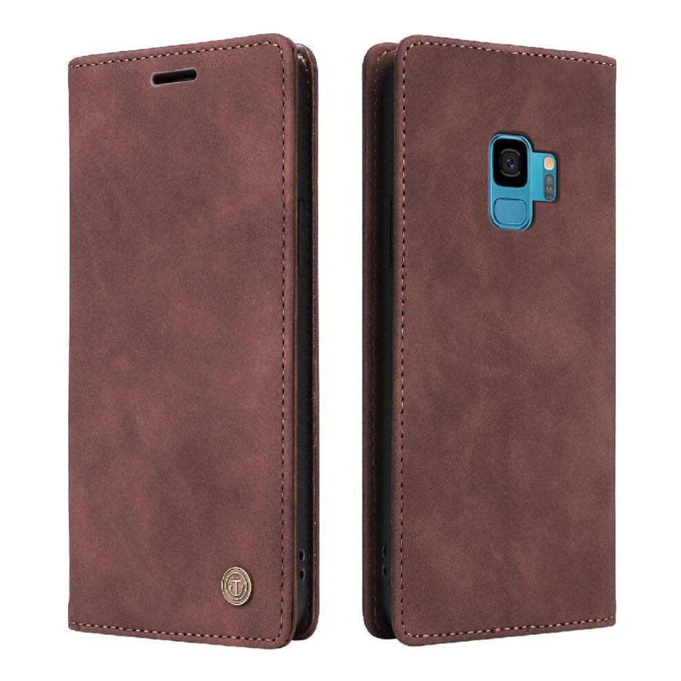 (Brown) Flip Case For Samsung Galaxy S9 Shockproof Flip Cover Leather Case Simple Business Wallet Brown 764762739478