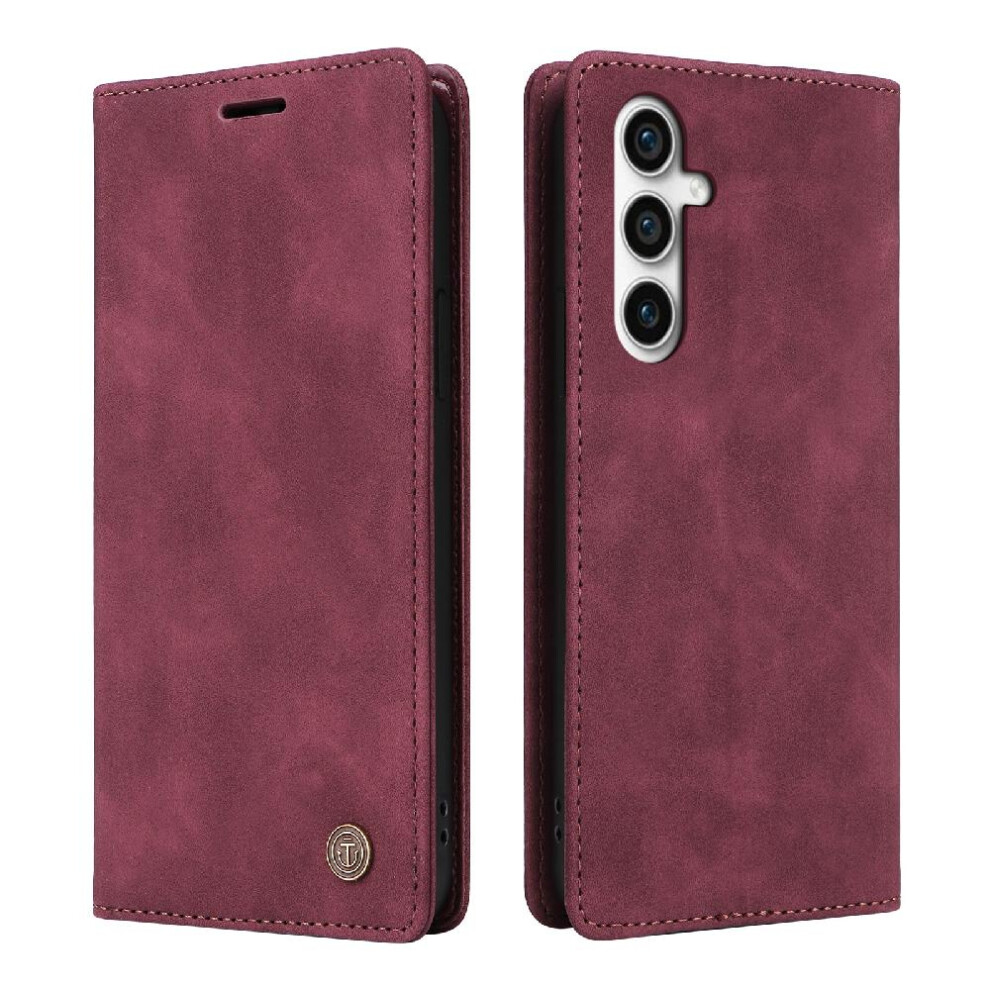 (Red) Flip Case For Samsung Galaxy S23 Fe Simple Business Leather Case Flip Cover Shockproof Wallet Red 764762740368