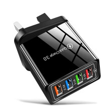 (Black UK) Multiport Fast 4 Quick Charge Usb Hub Mains Uk Plug Adapter Wall Charger Phones