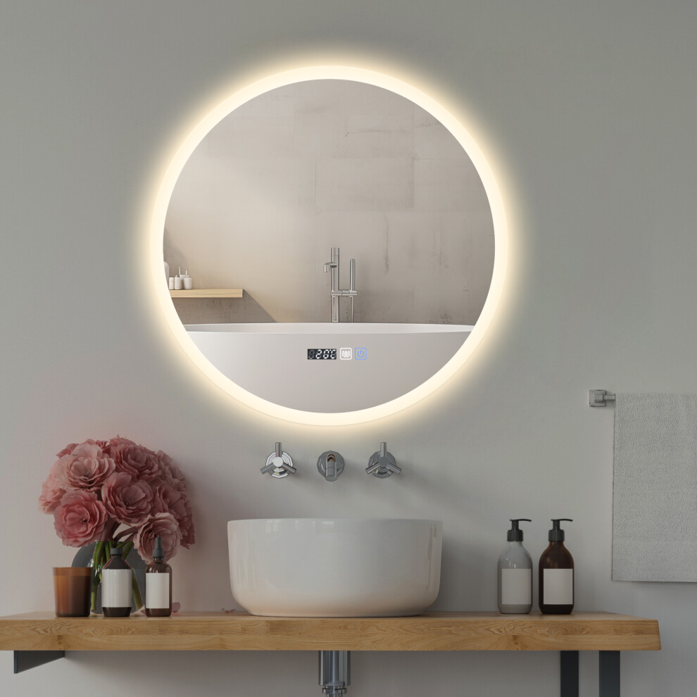 (A) Round LED Bathroom Mirror Φ60 Wall Mounted Digital