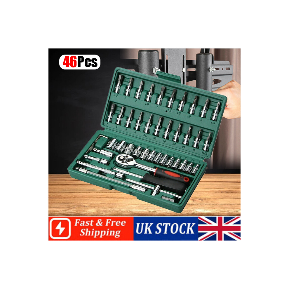 (Green) 46Pcs Socket Ratchet Wrench Set 1/4" Drive Tool 374341301899