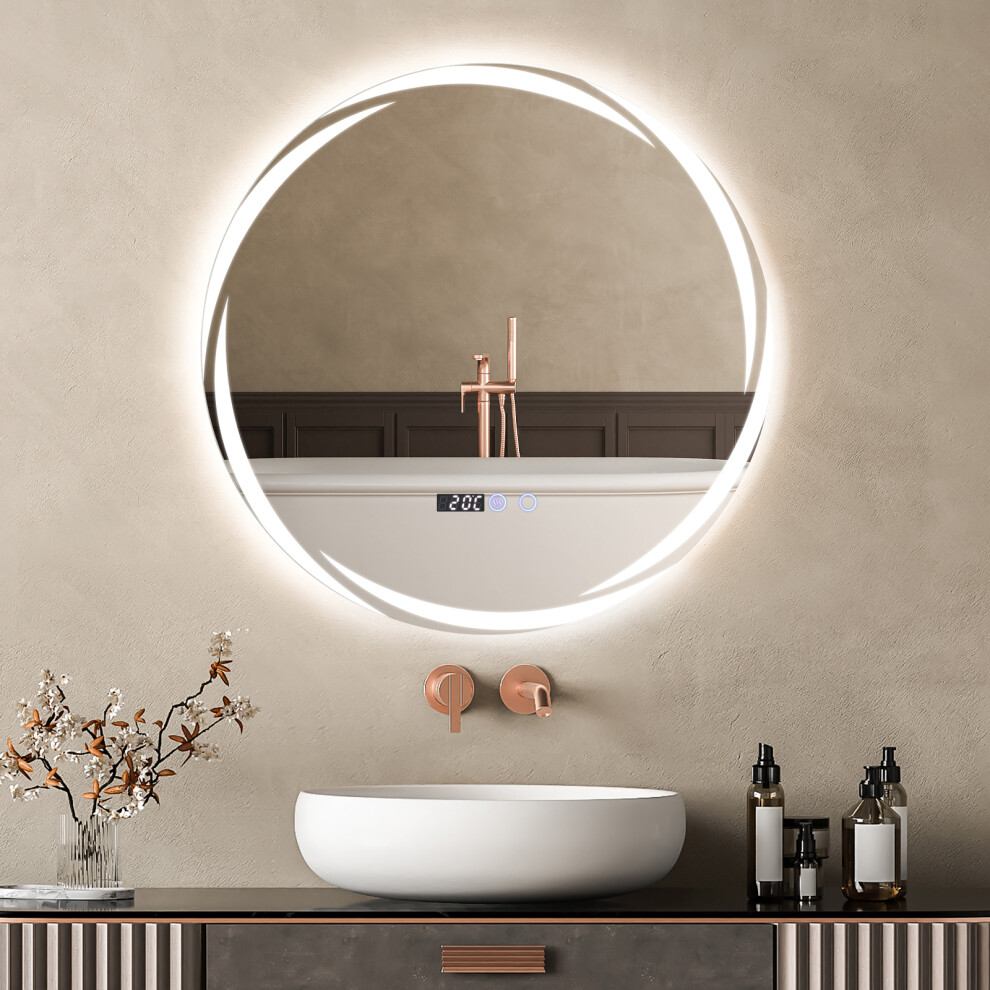 (C) Round LED Bathroom Mirror Φ60 Wall Mounted Digital