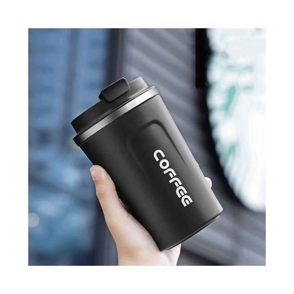 (Black) Insulated Travel Coffee Mug Cup Thermal Stainless Steel Flask Vacuum Thermos