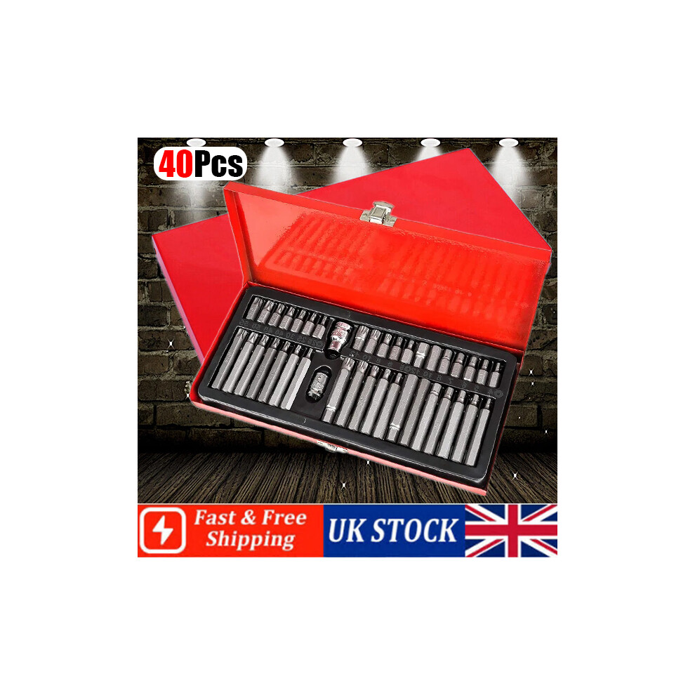 Hex Torx Spline Socket Bits Set 40Pcs Kit Garage Tool Red