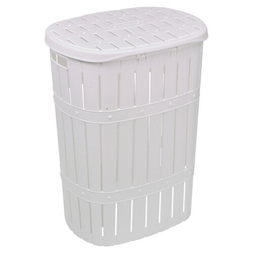 URBN Living (White) 65L Plastic Bamboo Style Laundry Basket & Open Lid