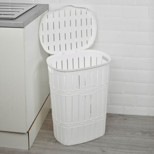URBN Living (White) 65L Plastic Bamboo Style Laundry Basket & Open Lid 2