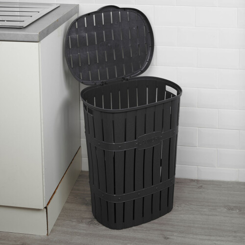 URBN Living (Anthracite) 65L Plastic Bamboo Style Laundry Basket & Open Lid 2