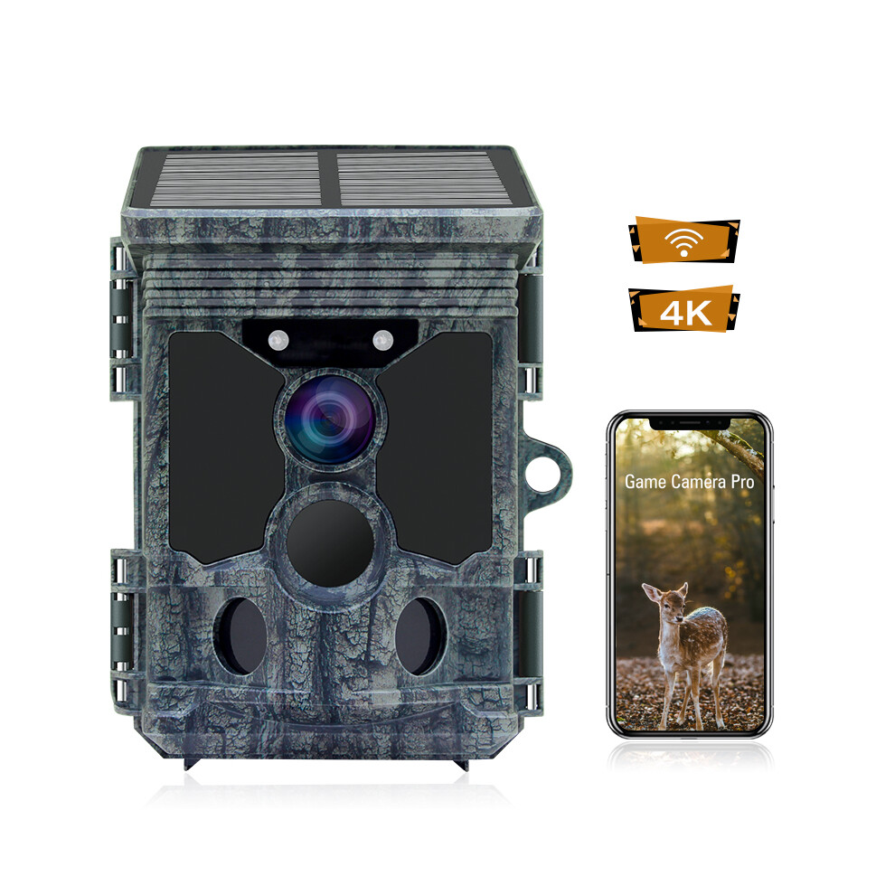 (Camera) 46MP image 4K Video Solar Panel Powered WiFi Infrared Wildlife Hunting Trail Game Camera Waterproof for Wildlife Monitoring