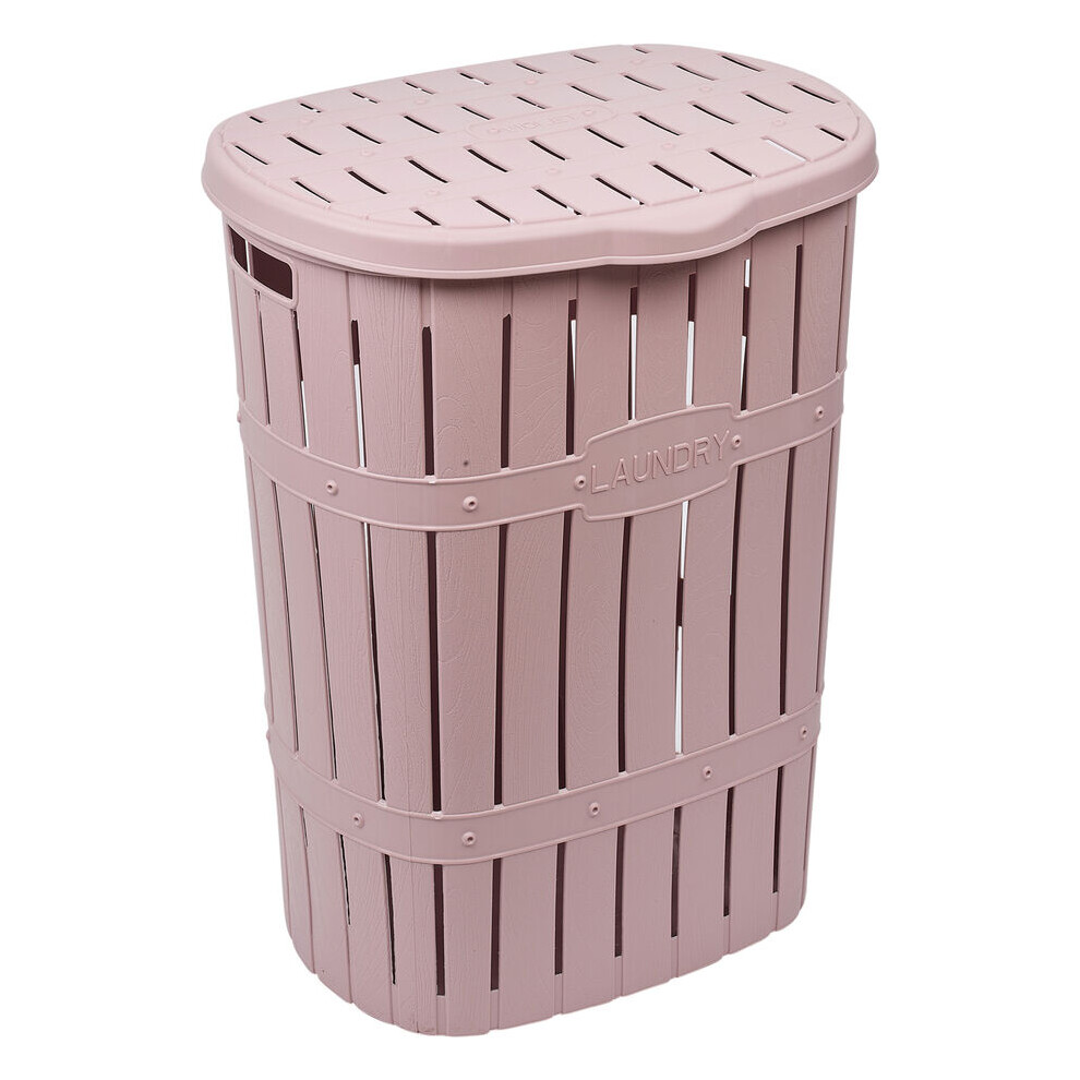 (Purple) 65L Plastic Bamboo Style Laundry Basket & Open Lid