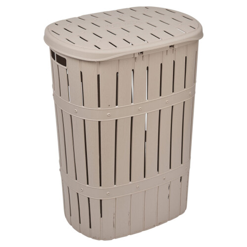 URBN Living (Brown) 65L Plastic Bamboo Style Laundry Basket & Open Lid