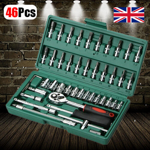Socket Raset Tools Set (Green) Socket Ratchet Wrench Set Tool Kit 46Pc on OnBuy