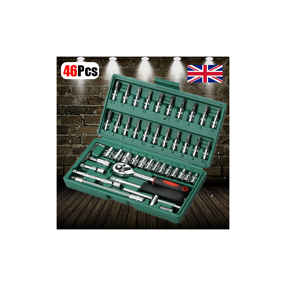 (Green) Socket Ratchet Wrench Set Tool Kit 46Pc