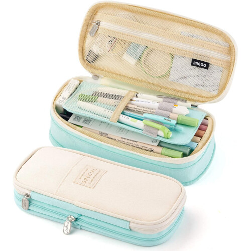 (Light Blue) Large capacity pencil case Large storage High capacity bag 1