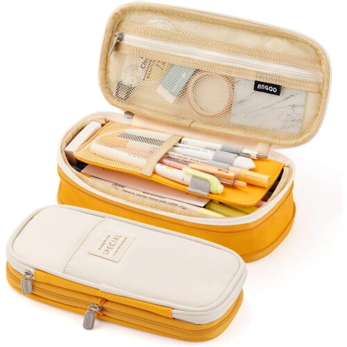 (Yellow) Large capacity pencil case Large storage High capacity bag 2