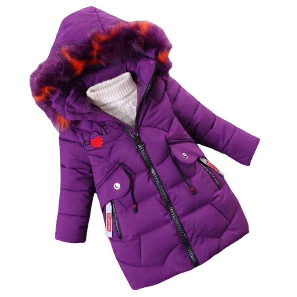 (Purple, 5-6Years) Kids Girls Winter Jackets Love Hooded Coats Warm