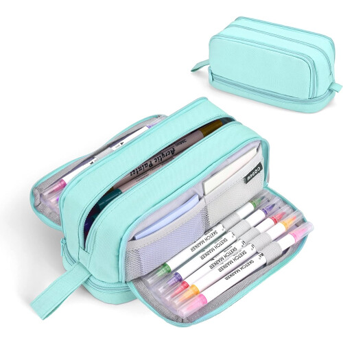 (Dark Blue) Pencil case Large capacity Girls pencil case Multifunctional pen case 2