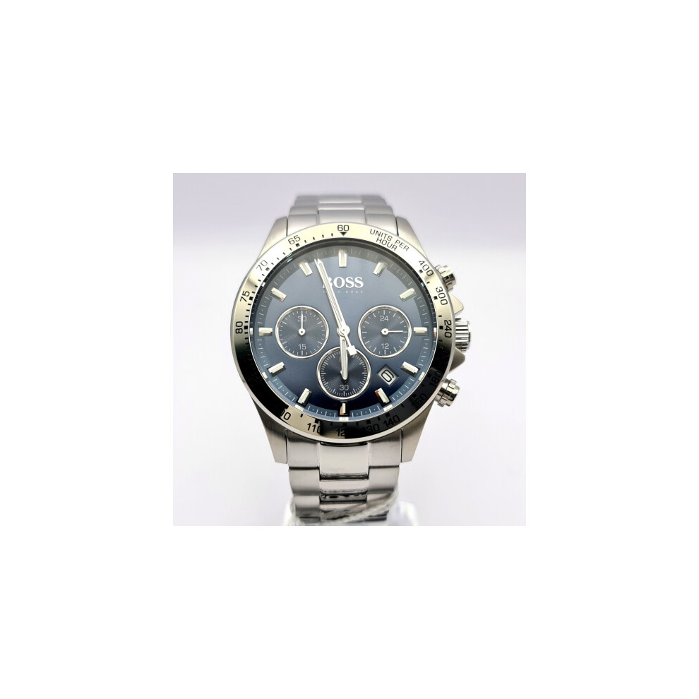NEW HUGO BOSS 1513755 SILVER BLUE DIAL STAINLESS STEEL MEN'S WATCH