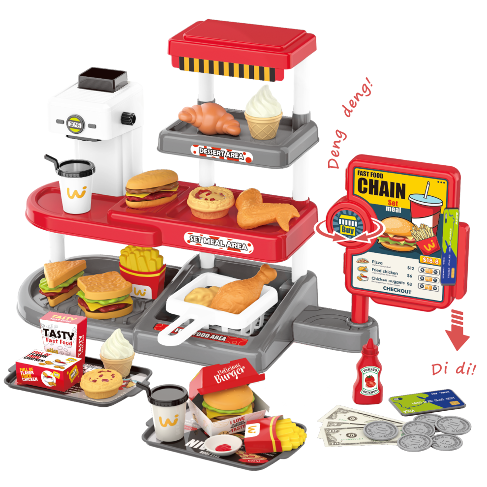 71Pcs Kids Fast Food Playset FunCaterer Kitchen Toy Set Gift for 3+