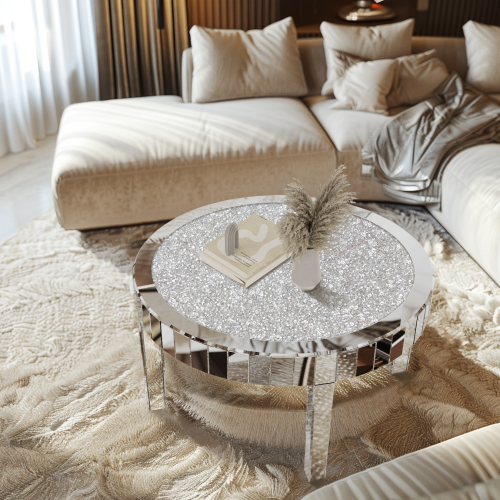 Luxurious Crystal Diamonds Surface Round Mirror Coffee Table 1