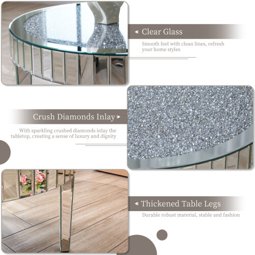 Luxurious Crystal Diamonds Surface Round Mirror Coffee Table 2