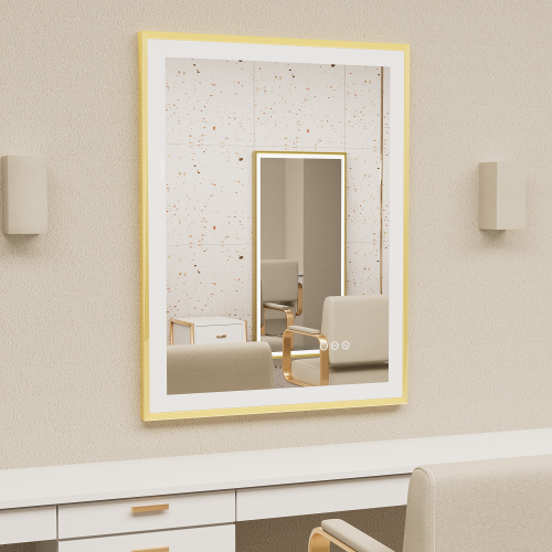 600x800mm Led Bathroom Mirror Front-lit Light Gold Frame Vanity Mirror 1