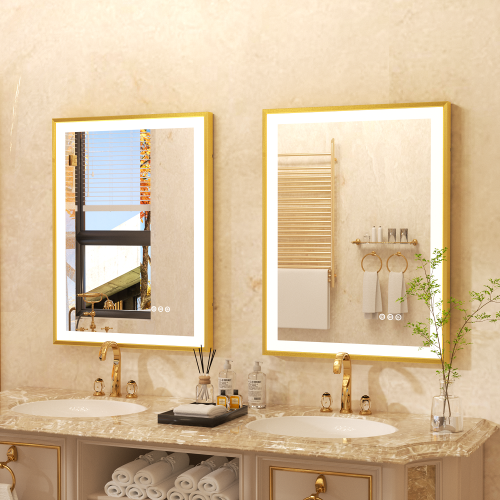 600x800mm Led Bathroom Mirror Front-lit Light Gold Frame Vanity Mirror 2